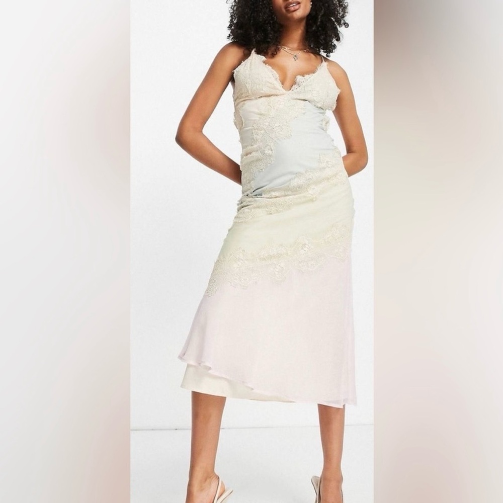 ASOS pastel midi dress with delicate lace detail